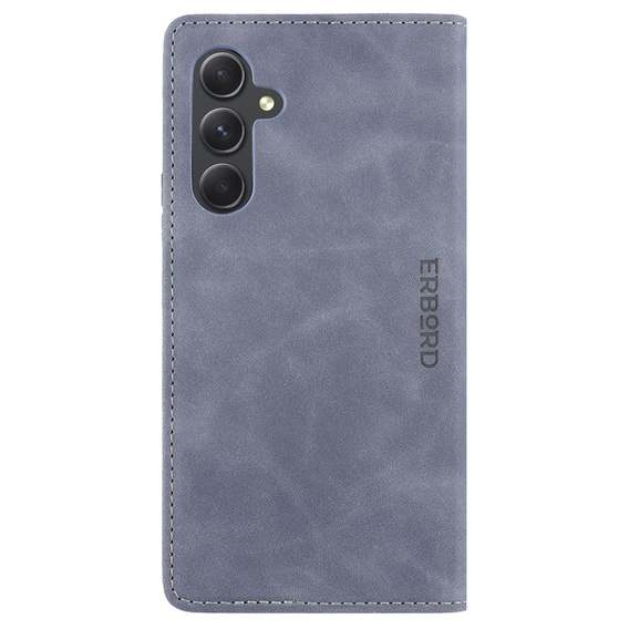Puzdro pre Samsung Galaxy A54, ERBORD Vintage, peňaženka s chlopňou, sivé