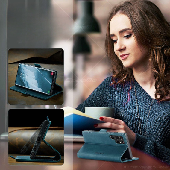 CASEME puzdro pre Samsung Galaxy S22 Ultra, Leather Wallet Case, zelený