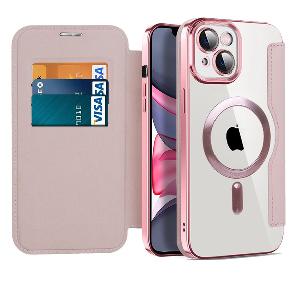 Klapkové puzdro pre iPhone 14 Plus, RFID Wallet MagSafe CamShield, ružové