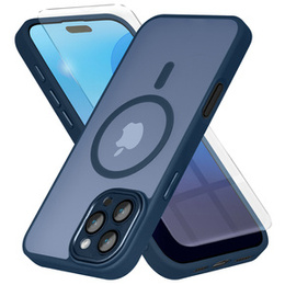 Puzdro pre iPhone 16 Pro Max, pre MagSafe, ERBORD Matt Case, námornícky modrý + sklo na displej