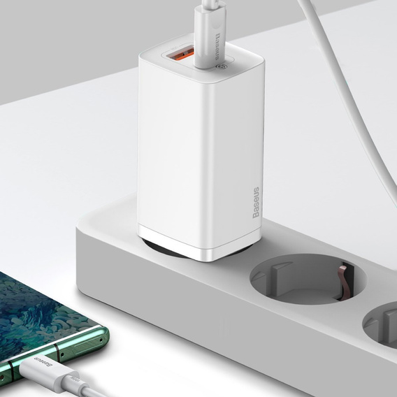 Sieťová nabíjačka Baseus GaN2 Lite 65 W USB-C + USB-A, biela (EÚ)