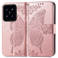 Klapkové puzdro pre Xiaomi 14T, Butterfly, ružové rose gold