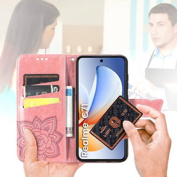 Klapkové puzdro pre Realme C71, Butterfly, ružové rose gold