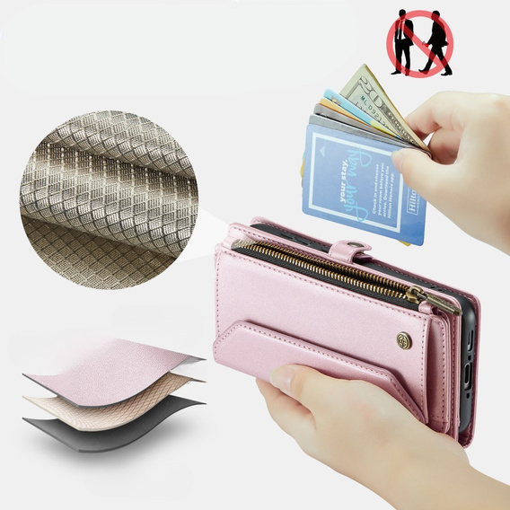 Puzdro CASEME pre Samsung Galaxy A56 5G, RFID Leather Wallet, s popruhom cez rameno, ružové