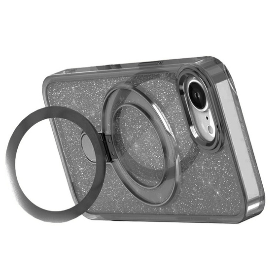 Puzdro iPhone 16e, Glittery Magnetic Kickstand, čierne