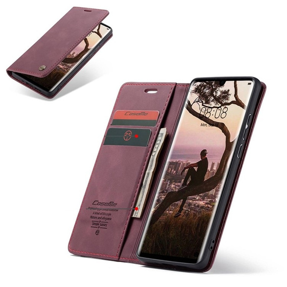 CASEME puzdro pre Huawei P30 Pro, Leather Wallet Case, bordové