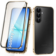 Puzdro pre Samsung Galaxy A17 5G, magnetické dvojité sklo, priehľadné so zlatými stranami