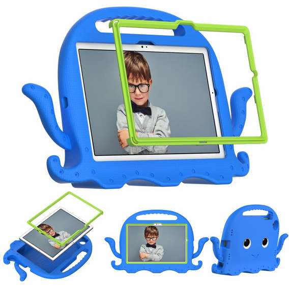 Detské puzdro pre Samsung Galaxy Tab A8 10.5, s rukoväťou, chobotnica, modré