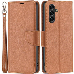 Klapkové puzdro pre Samsung Galaxy A15, Wallet Litchi Leather, hnedé + 9H sklo