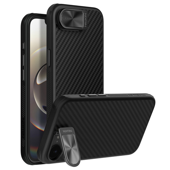 Puzdro pre iPhone 16e, pancierované Nillkin, Carboprof Case, pre Magsafe, čierne
