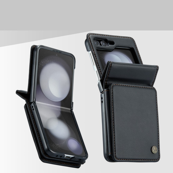 CASEME flipové puzdro pre Samsung Galaxy Z Flip5 5G, Litchi Wallet, čierne