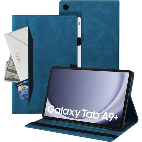 Puzdro pre Samsung Galaxy Tab A9+, Classic, s priestorom pre stylus, modré