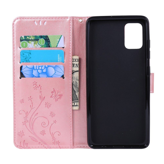 Klapkové puzdro pre Samsung Galaxy A51, Butterfly Flower, ružové rose gold