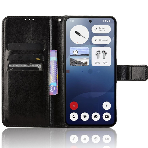 Klapkové puzdro pre Nothing Phone 3A, Crazy Horse Wallet, čierne