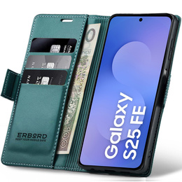 Puzdro pre Samsung Galaxy S25 FE, ERBORD Glossy Litchi, flipová peňaženka, zelený