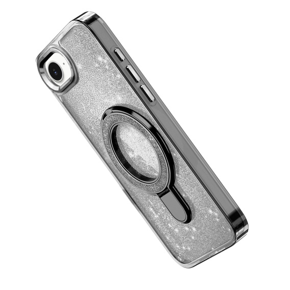 Puzdro iPhone 16e, Glittery Magnetic Kickstand, čierne
