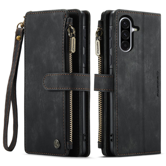 CASEME puzdro pre Samsung Galaxy A56 5G, Leather Wallet Cash and Card Slots, s remienkom, čierne