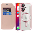 Klapkové puzdro pre iPhone 16, RFID Wallet MagSafe CamShield, ružové
