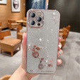 Puzdro pre iPhone 13 Pro, Glitter Flower, ružové rose gold