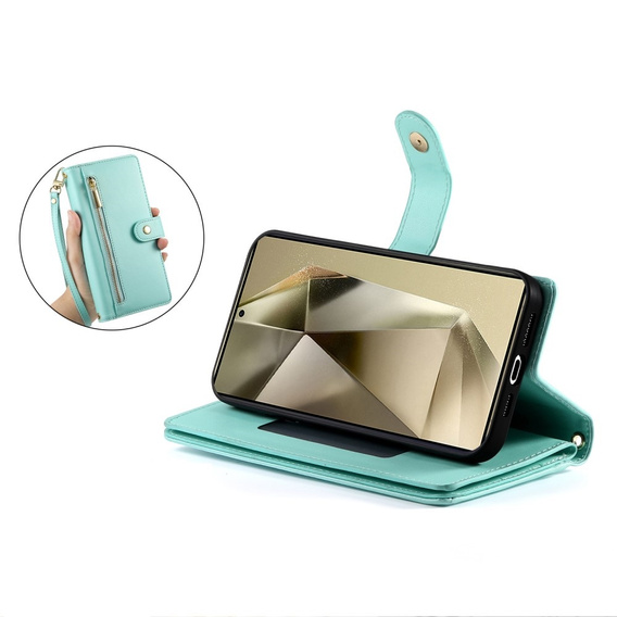 Klapkové puzdro pre Samsung Galaxy S25 Ultra, Wallet Zipper Pocket, zelený