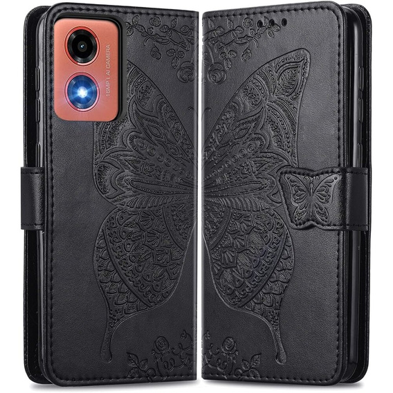 Klapkové puzdro pre Motorola Moto E14, Butterfly, čierne