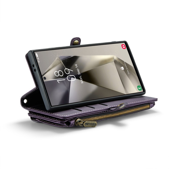 Puzdro CASEME pre Samsung Galaxy S25 Ultra, RFID Leather Wallet, s popruhom cez rameno, fialové