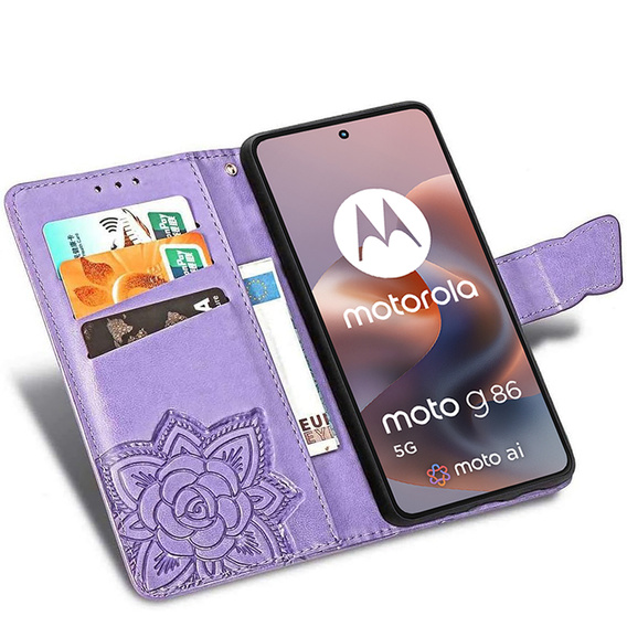 Klapkové puzdro pre Motorola Moto G86 Power 5G, Butterfly, fialové
