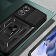 Pancierované puzdro pre Oppo A17, pancierovaný Slide Ring, čierne + 9H sklo