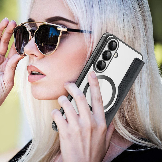 RFID peňaženka MagSafe Flip Case s ochranou fotoaparátu pre Samsung Galaxy S26 Plus, čierna