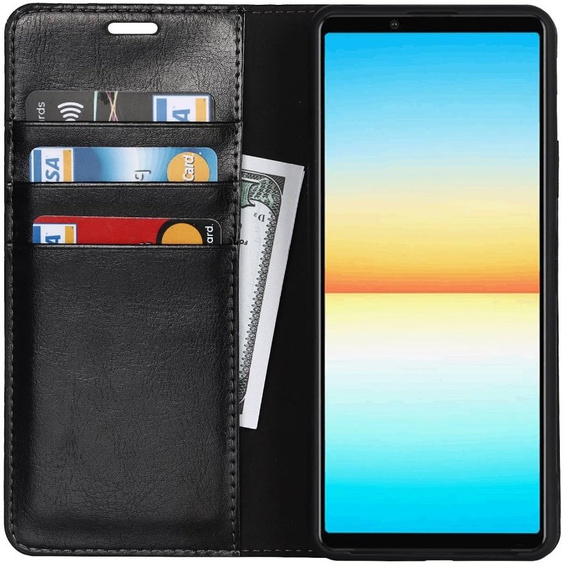 Klapkové puzdro pre Sony Xperia 10 IV, Split Leather Wallet, čierne