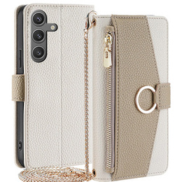 Flipové puzdro pre Samsung Galaxy S24, Wallet Zipper Pocket, so zrkadlom, biele