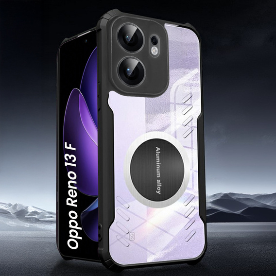 Puzdro pre Oppo Reno 13F / Oppo Reno 13FS, s magnetickým štítkom, transparentné / čierne