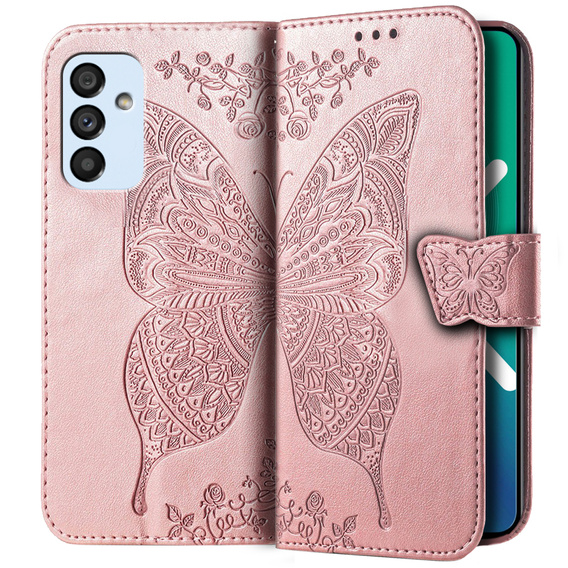 Klapkové puzdro pre Samsung Galaxy M23 5G / M13, Butterfly, ružové rose gold