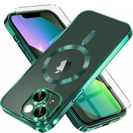 Puzdro pre iPhone 13, Electro MagSafe, zelený + sklo na displej