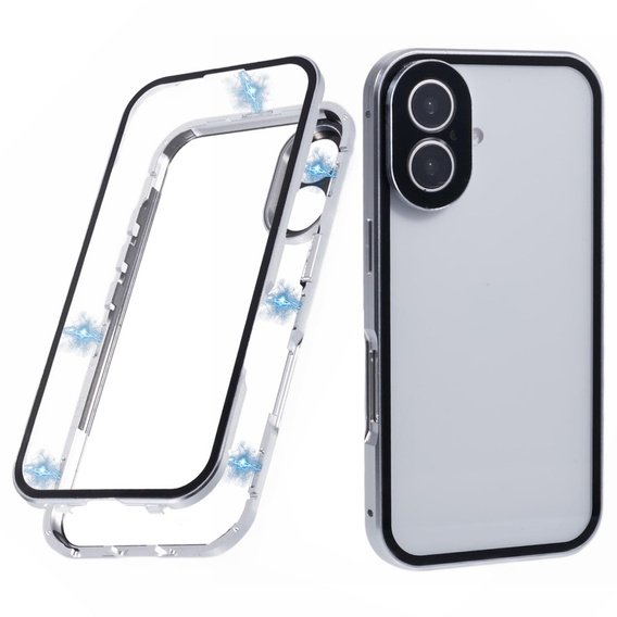 Puzdro pre iPhone 16, Magnetic Dual Glass, strieborné