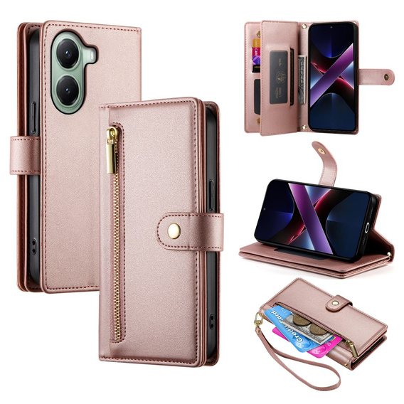 Klapkové puzdro pre Xiaomi Poco X7 Pro 5G, Wallet Zipper Pocket, ružové