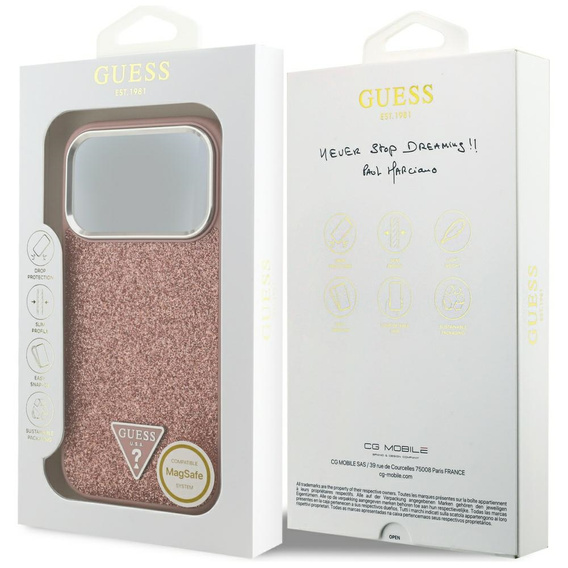 Puzdro GUESS Glitter Triangle Logo MagSafe pre iPhone 17 Pro Max