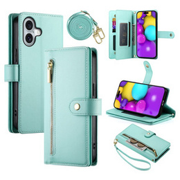 Klapkové puzdro pre iPhone 16 Plus, Wallet Zipper Pocket, zelený