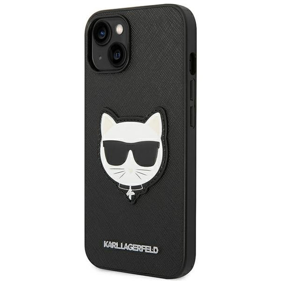 Karl Lagerfeld Obal na mobil pre iPhone 14 Plus, Saffiano Choupette Head Patch, čierne