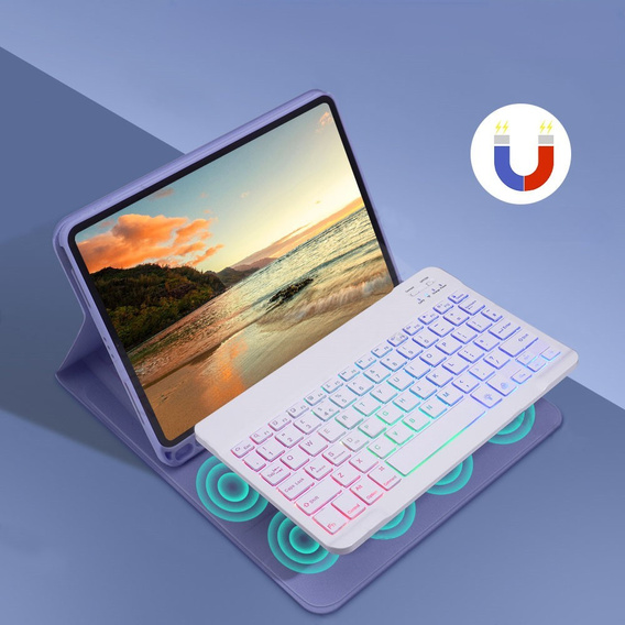 Puzdro s podsvietenou bluetooth klávesnicou pre iPad 10.9 2022 (10 gen.), fialové