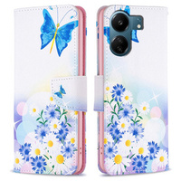 Klapkové puzdro pre Xiaomi Redmi 13C / Poco C65, Wallet, butterfly & flowers, biele