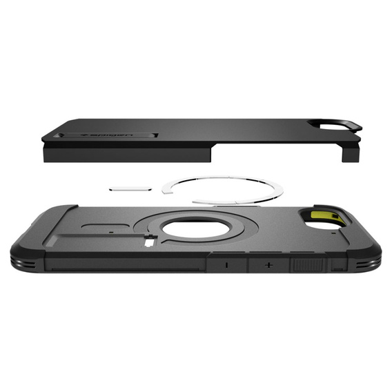 Puzdro Spigen pre iPhone 16E, Tough Armor Mag MagSafe, čierne + tvrdené sklo 9H