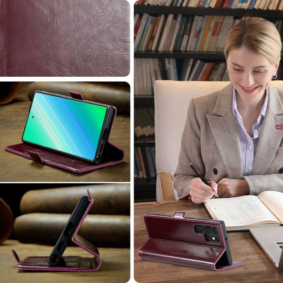 Klapkové puzdro pre Samsung Galaxy S23 Ultra, ERBORD Waxy Wallet, červené