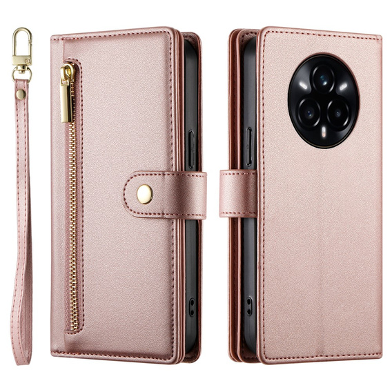 Klapkové puzdro pre Realme 14 Pro+ 5G, Wallet Zipper Pocket, ružové