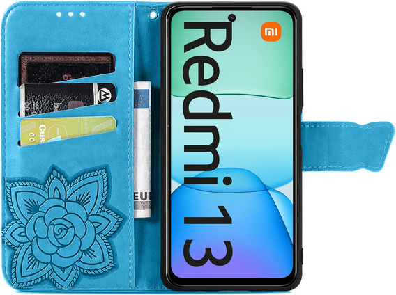 Klapkové puzdro pre Xiaomi Redmi 13, Butterfly, modré