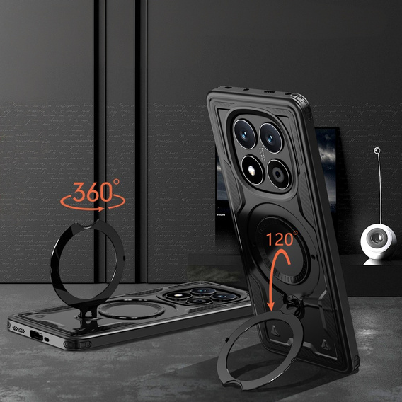 Puzdro pre Xiaomi Redmi Note 14 Pro 5G /  Poco X7 5G, Military MagSafe, čierne + sklo 9H
