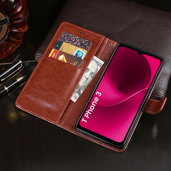 Klapkové puzdro pre T Phone 3 5G, Crazy Horse Wallet, hnedé