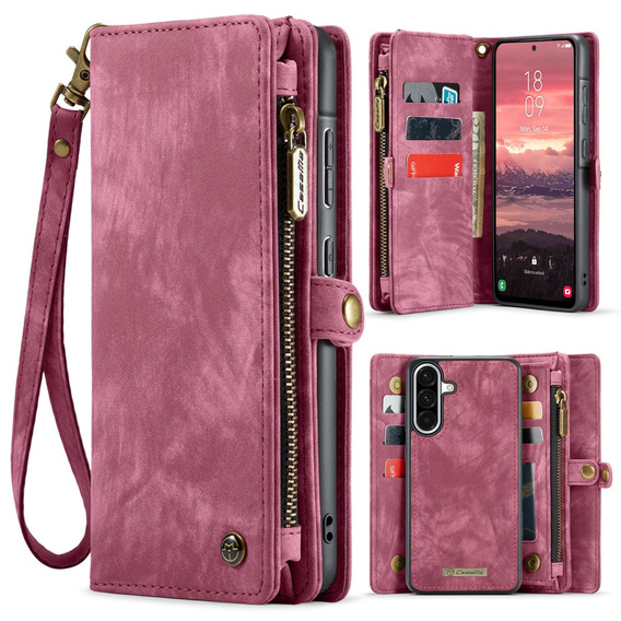 CASEME puzdro pre Samsung Galaxy A56 5G, Retro Leather Wallet, s remienkom, červené