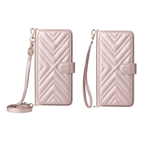 Puzdro s chlopňou pre Oppo Reno 13F 5G, Crossbody Leather Wallet, ružové