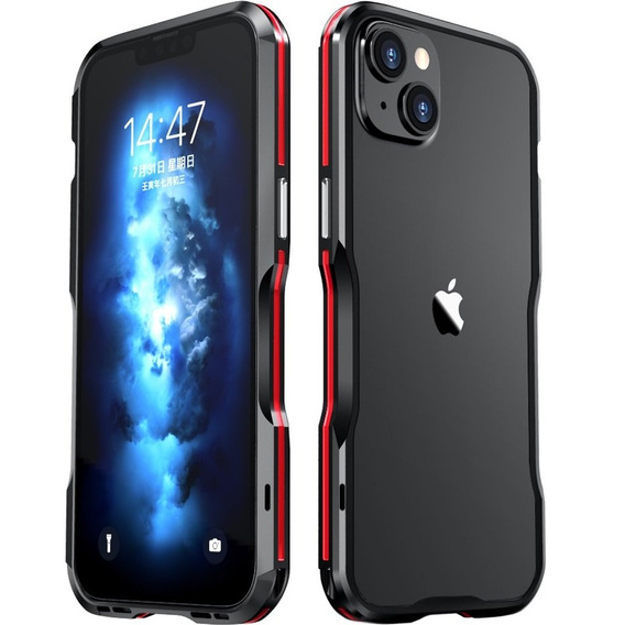 Puzdro LUPHIE pre iPhone 14, Armor Bumper, čierna / červená